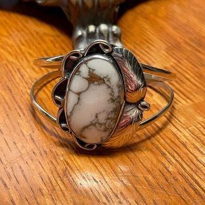 White turquoise cuff bracelet/sterling silver